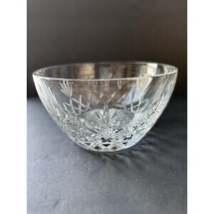 Vintage Lead Crystal Bowl Round Clear Diamond Cut Fan Design MCM Classic Cottage